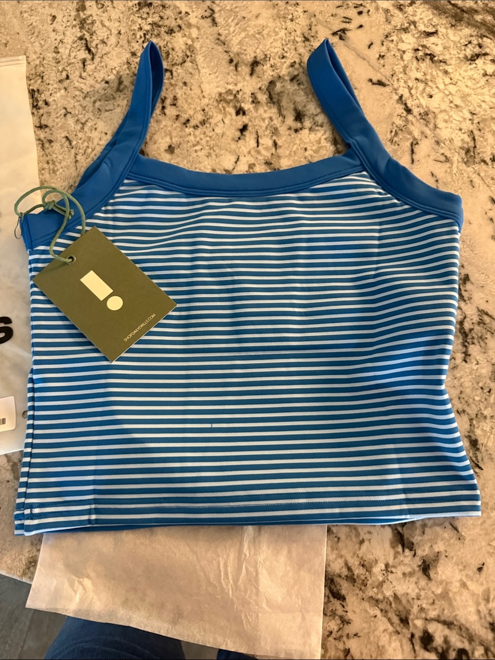 Daily Drills Blue & White Striped Tank with Green Logo Patch - Picture 3 of 4